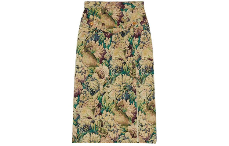 (Women) Gucci SS23 Green Floral Jacquard Skirt 725800-XDCA2-7040