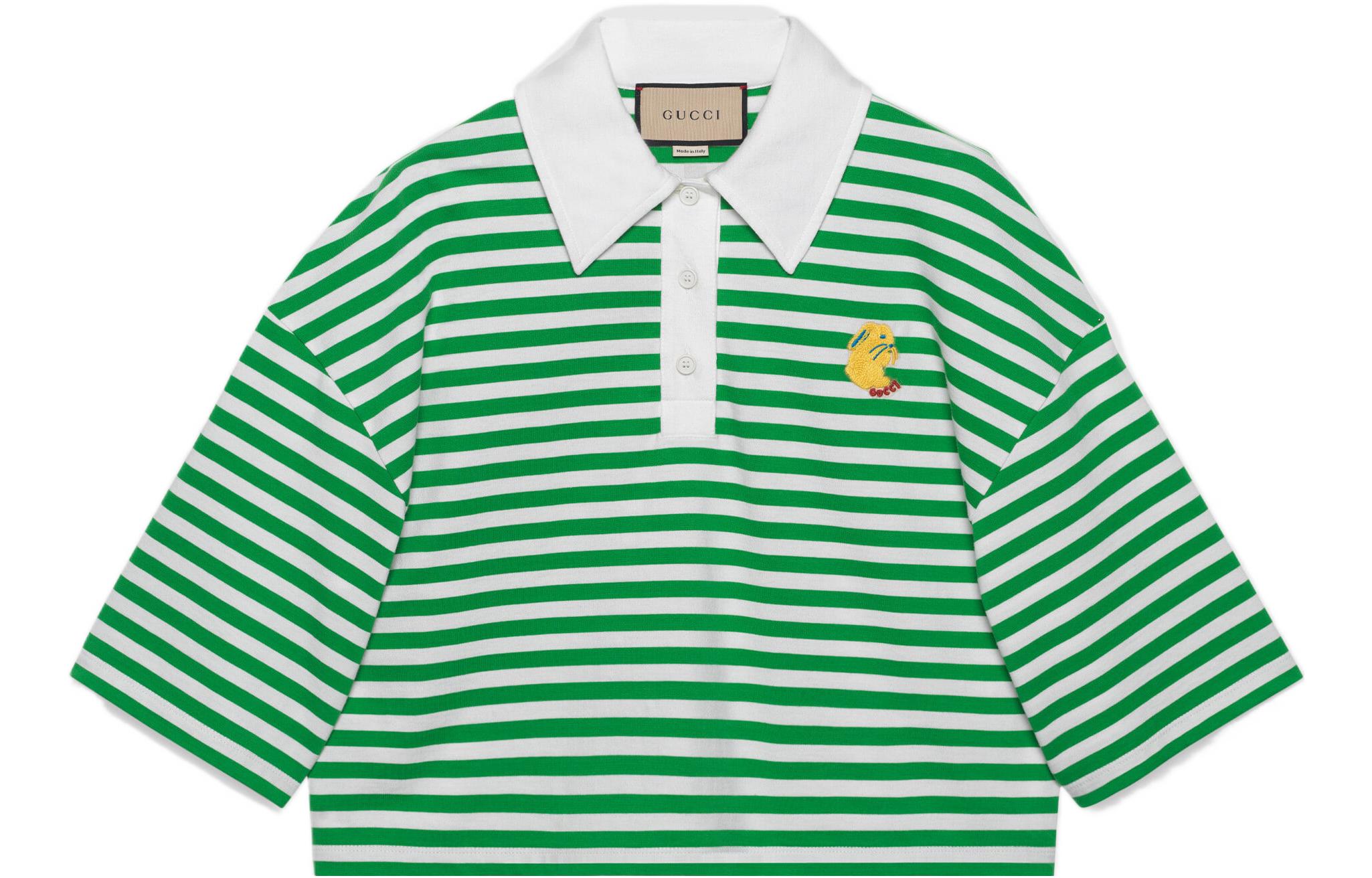 (Women) Gucci SS23 Green Logo Polo Shirt - CNY Collection Stripe Embroidery 723573-XJE6D-3434
