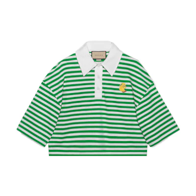 (Women) Gucci SS23 Green Logo Polo Shirt - CNY Collection Stripe Embroidery 723573-XJE6D-3434