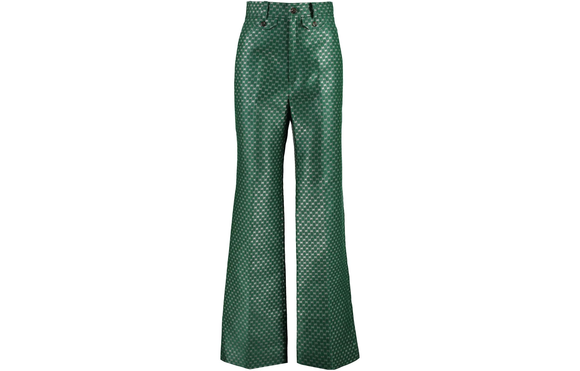 (Women) Gucci SS23 Green Logo Print Linen Casual Pants 657793-ZAGLX-3091