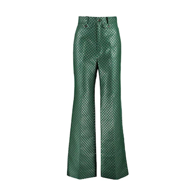 (Women) Gucci SS23 Green Logo Print Linen Casual Pants 657793-ZAGLX-3091