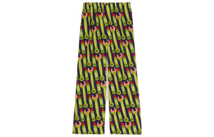 (Women) Gucci SS23 Green Loose Fit Utility Pattern Casual Trousers 740537-ZAMVY-3316