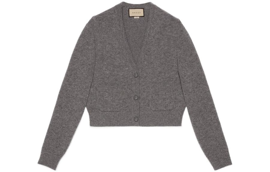 (Women) Gucci SS23 Grey V-neck Long Sleeve Knit Sweater 717531-XKCN2-1078