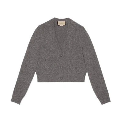 (Women) Gucci SS23 Grey V-neck Long Sleeve Knit Sweater 717531-XKCN2-1078