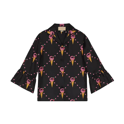 (Women) Gucci SS23 Ice Cream Print Long Sleeve Sun Shirt Black 732463-ZAL41-1187