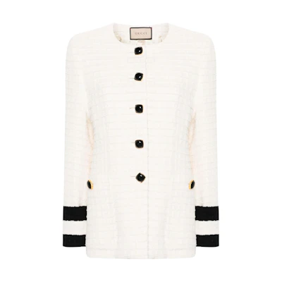 (Women) Gucci SS23 Ivory Tweed Jacket with Contrast Cuff 731317-ZAK59-9791