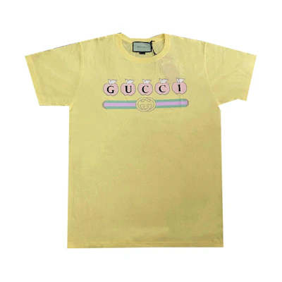 (Women) Gucci SS23 Letter Print Crewneck Short Sleeve T-Shirt Yellow 615044-XJDOF-7274