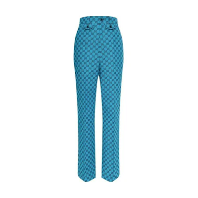 (Women) Gucci SS23 Logo Diamond Print Pleated Straight Pants Blue 663814-ZAF4S-4258