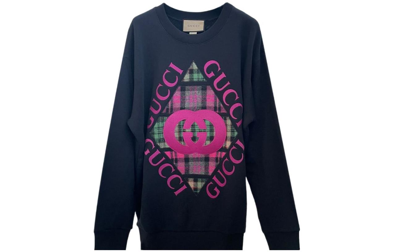 (Women) GUCCI SS23 Logo Pattern Print Pullover Sweatshirt Navy Blue Women. 721361-XJEV5-1043