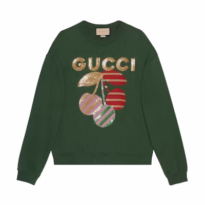 (Women) Gucci SS23 Logo Sequin Embroidered Green Sweatshirt 756354-XJFVY-3754