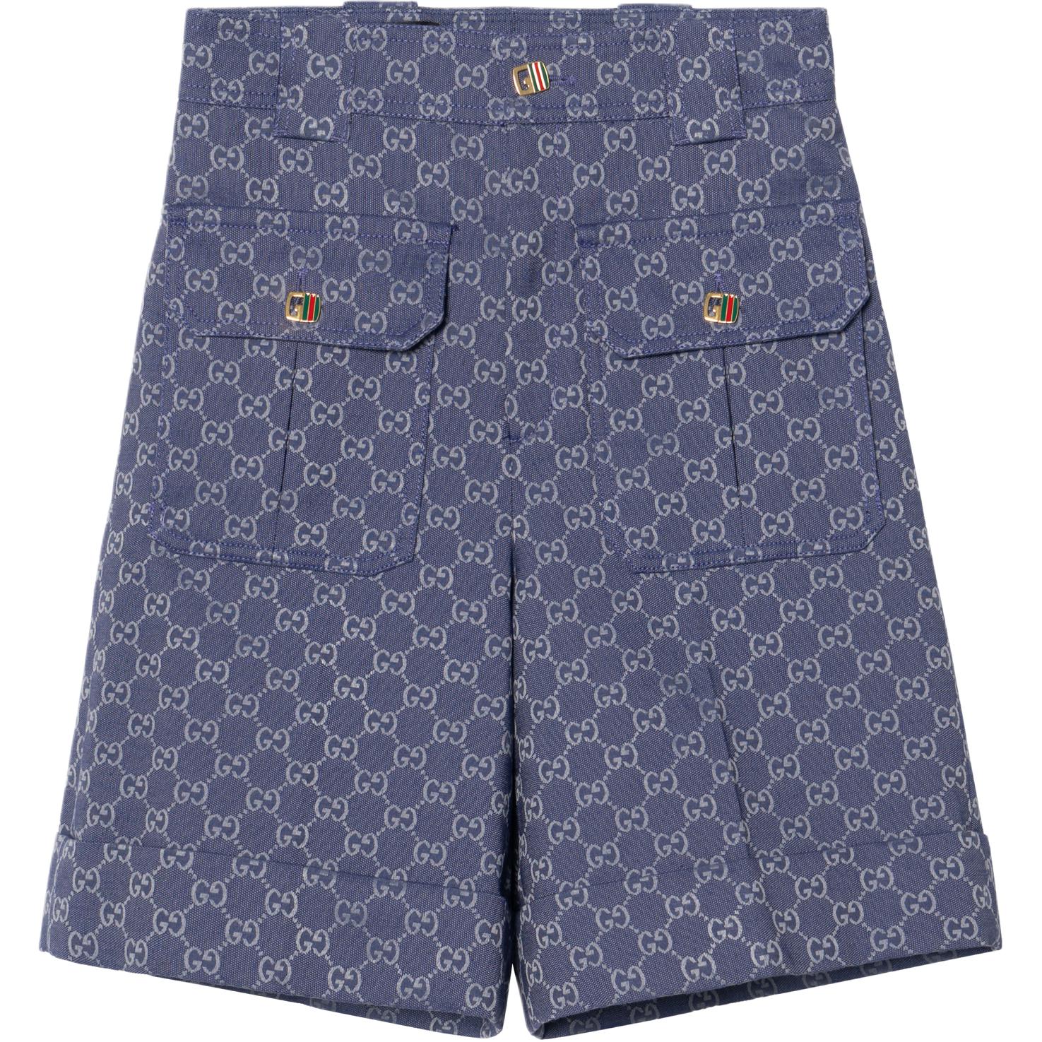 (Women) Gucci SS23 Monogram High-Waisted Denim Shorts Women Blue 744917-ZAF4S-4405