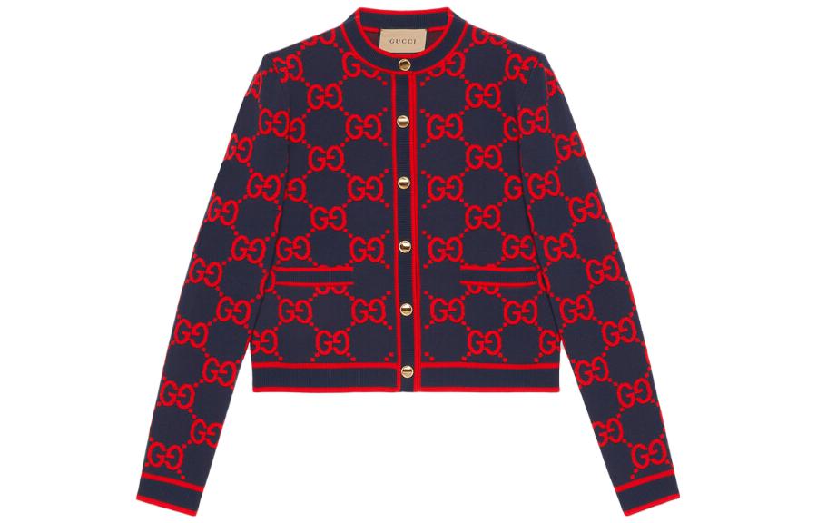 (Women) GUCCI SS23 Navy Blue Logo Embroidered Button-Up Knit Cardigan for Women. 743319-XKC8X-4754 圖 2