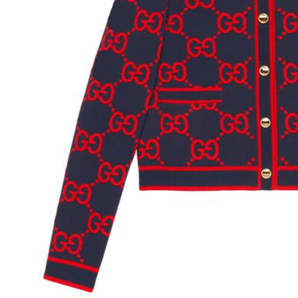 (Women) GUCCI SS23 Navy Blue Logo Embroidered Button-Up Knit Cardigan for Women. 743319-XKC8X-4754 圖 4