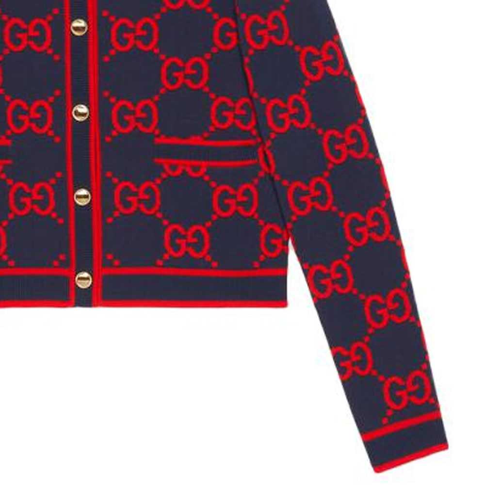 (Women) GUCCI SS23 Navy Blue Logo Embroidered Button-Up Knit Cardigan for Women. 743319-XKC8X-4754 圖 5