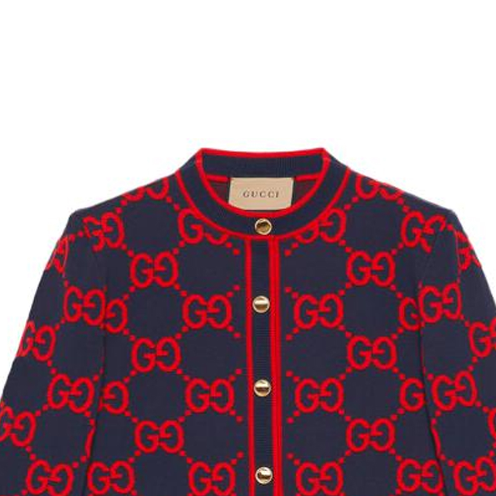 (Women) GUCCI SS23 Navy Blue Logo Embroidered Button-Up Knit Cardigan for Women. 743319-XKC8X-4754 圖 7