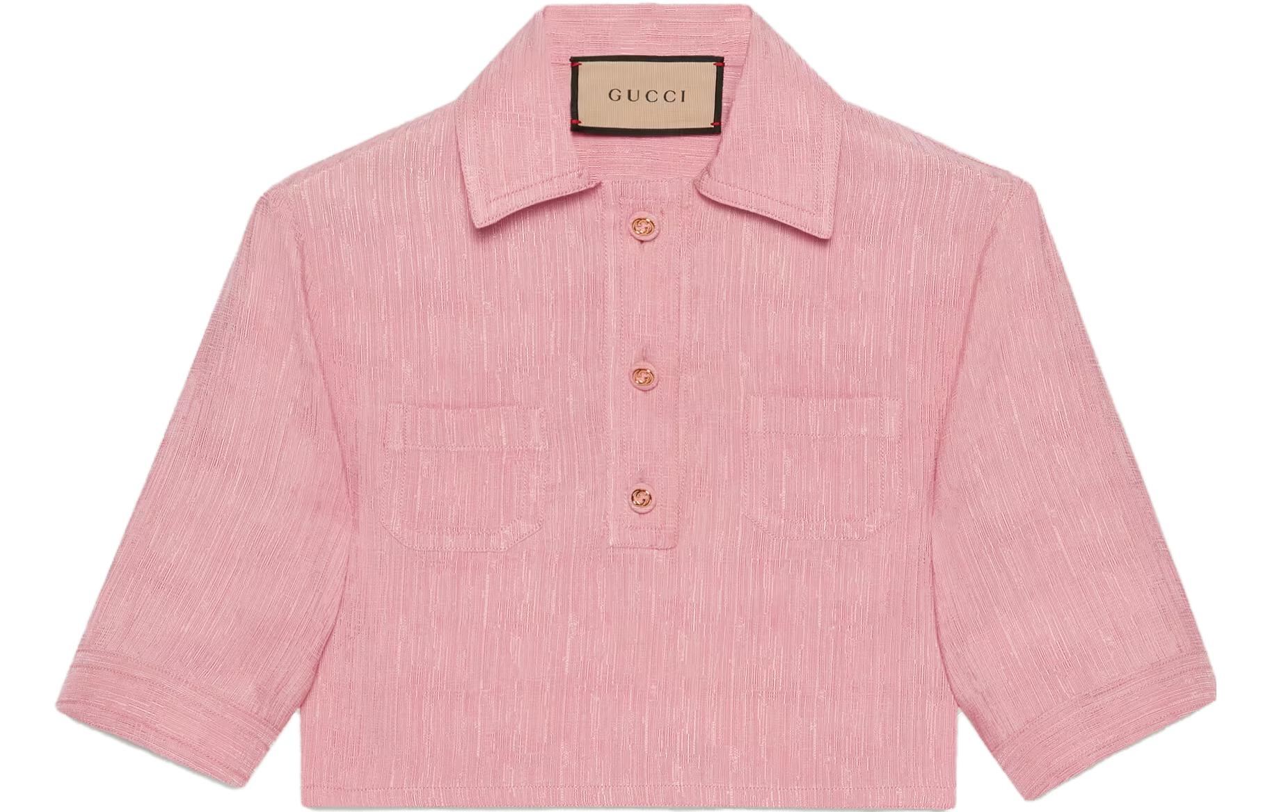 (Women) Gucci SS23 Pink Button-Up Short Sleeve Sunscreen Shirt 734524-ZAMC1-5933