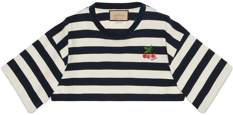 (Women) GUCCI SS23 Pre-Fall Striped Cherry Embroidered Crop Top White 748510-XJFN2-4492 Order (Women) GUCCI SS23 Pre-Fall Striped Cherry Embroidered Crop Top White 748510-XJFN2-4492