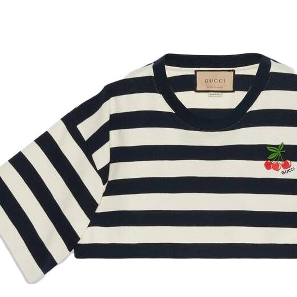 Details for (Women) GUCCI SS23 Pre-Fall  Striped Cherry Embroidered Crop Top White 748510-XJFN2-4492