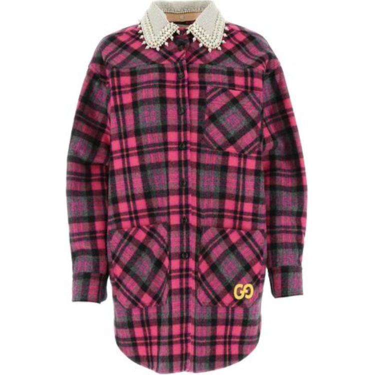 (Women) Gucci SS23 Red Embroidered Checkered Button-Up Shirt 711716-ZAKX9-5059