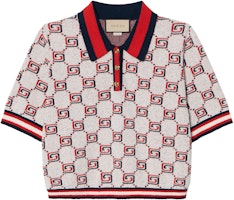 (Women) Gucci SS23 Red Logo Jacquard Knit Short Sleeve Polo Shirt 738440-XKC5P-9182 (Women) Gucci SS23 Red Logo Jacquard Knit Short Sleeve Polo Shirt 738440-XKC5P-9182