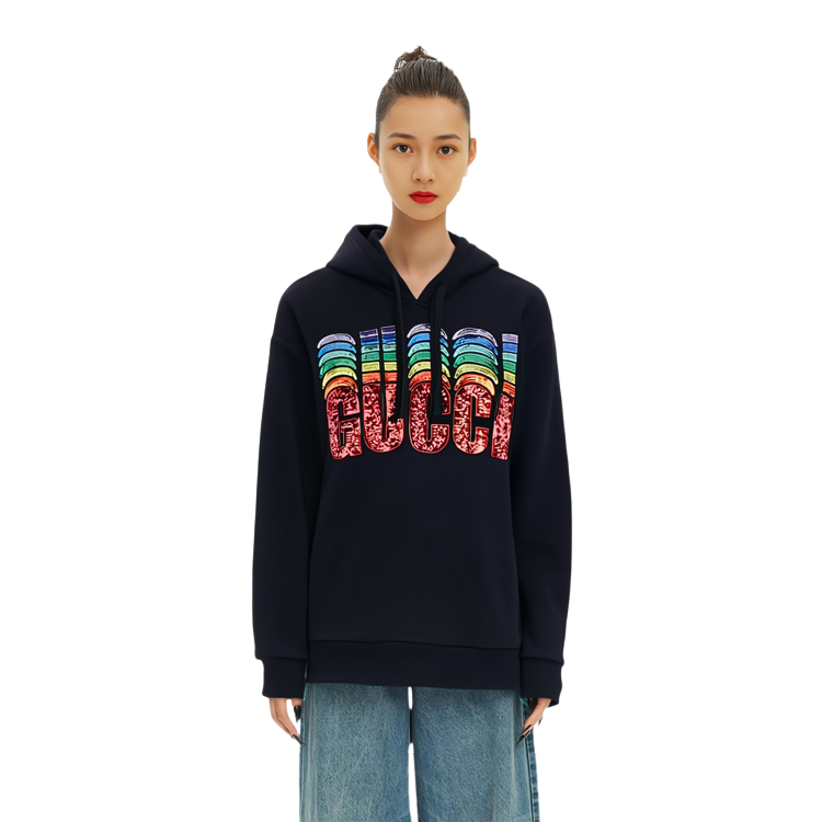 Shop (W) 구찌 SS23 스팽글 로고 스웻셔츠 여성 블랙 717427-XJE50-1043