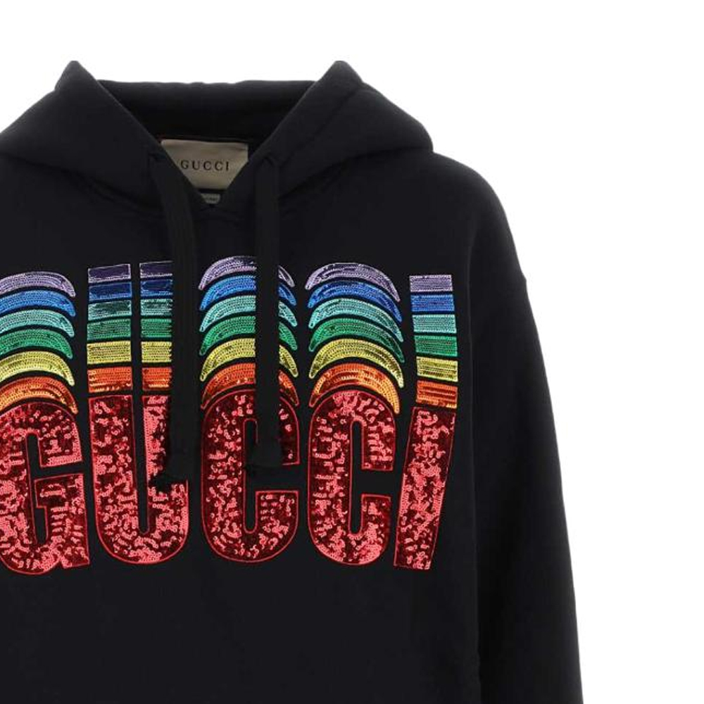 Cheap (W) 구찌 SS23 스팽글 로고 스웻셔츠 여성 블랙 717427-XJE50-1043