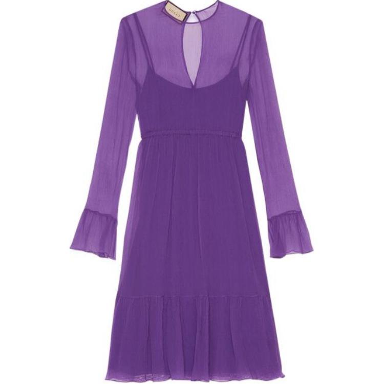 (Women) GUCCI SS23 Sheer Long-Sleeve Purple Dress for Women 731262-ZHS78-5585