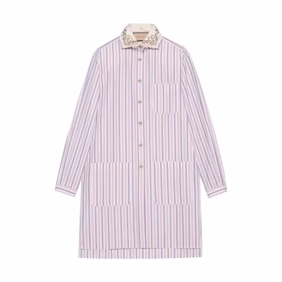 (Women) Gucci SS23 Striped Collar Shirt Dress Pink 691499-ZAI77-9692