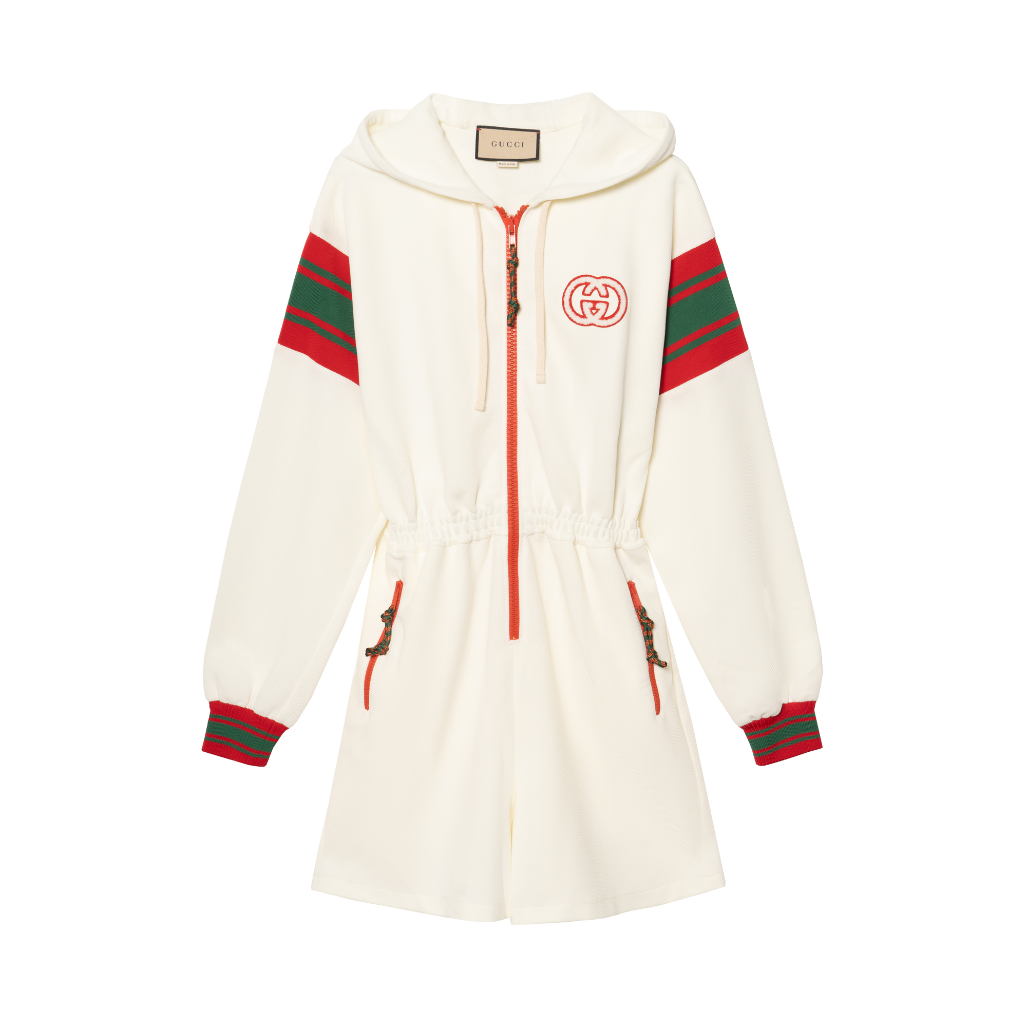 (Women) GUCCI SS23 Striped Hooded Long Sleeve Jumpsuit Women’s Light Brown. 720582-XJEWO-9782