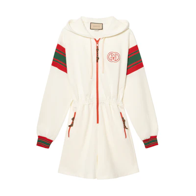 (Women) GUCCI SS23 Striped Hooded Long Sleeve Jumpsuit Women’s Light Brown. 720582-XJEWO-9782