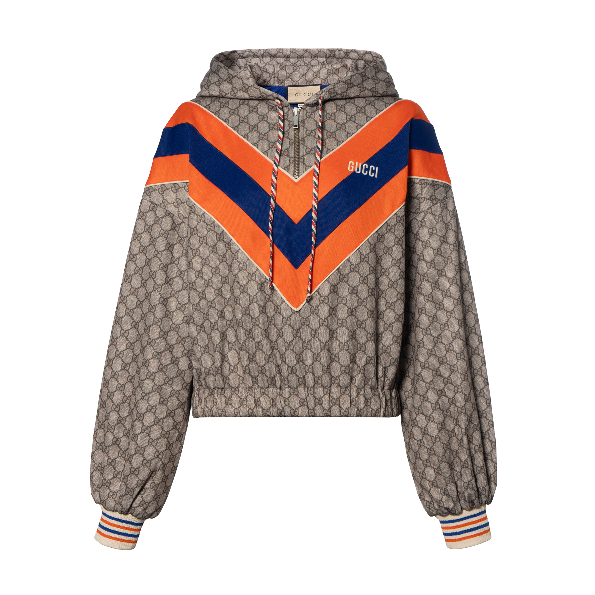 (Women) Gucci SS23 Striped Patchwork Logo Embroidered Hoodie Multicolor 735089-XJFBY-2102
