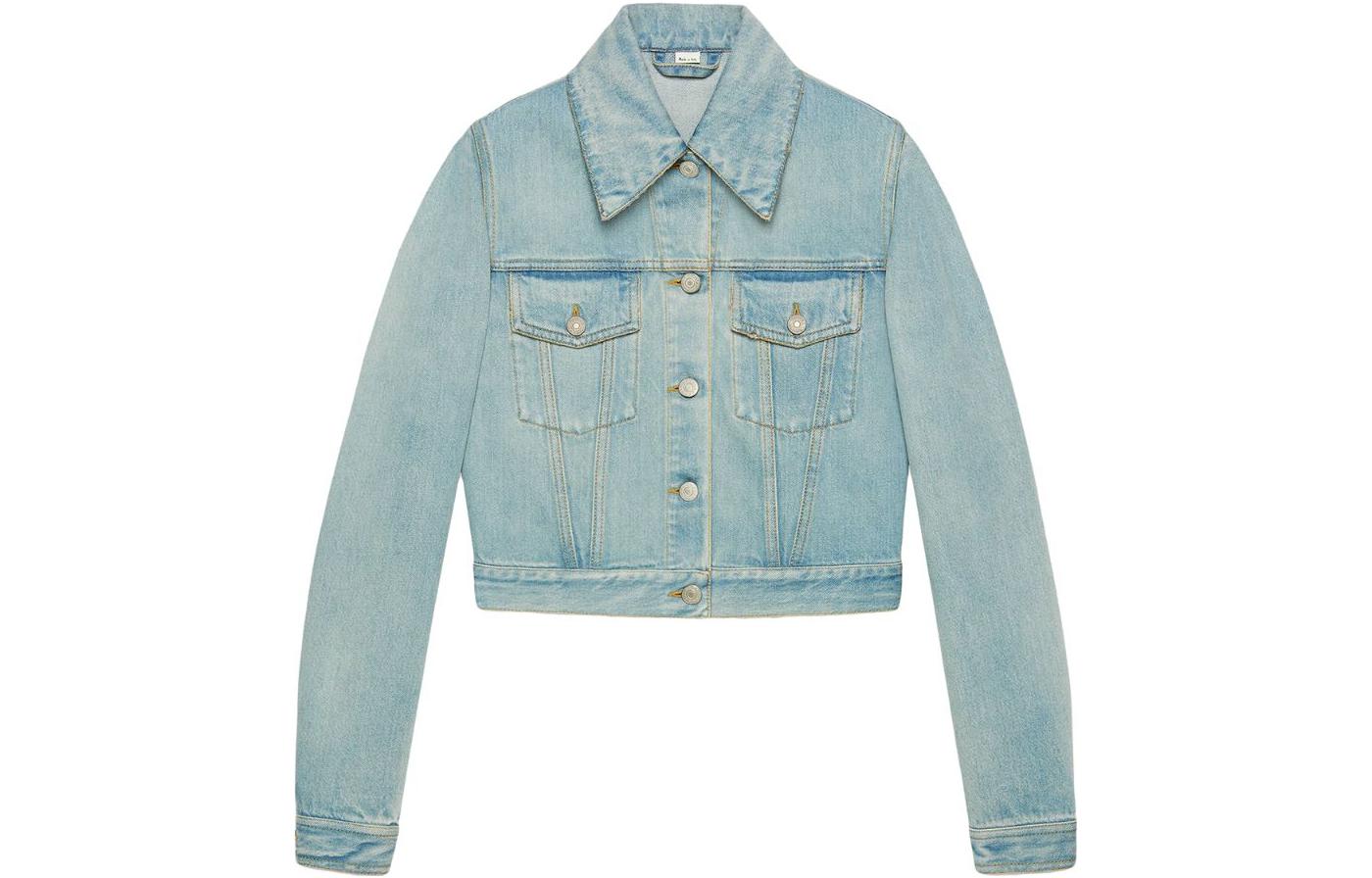 (Women) Gucci SS23 Washed Distressed Single-Breasted Denim Jacket Light Blue 558038-XDAG7-4493