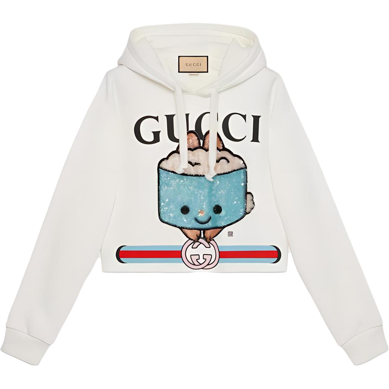 (Women) Gucci SS23 White Sequin Embroidered Logo Print Casual Sweatshirt 688197-XJE5Q-9088