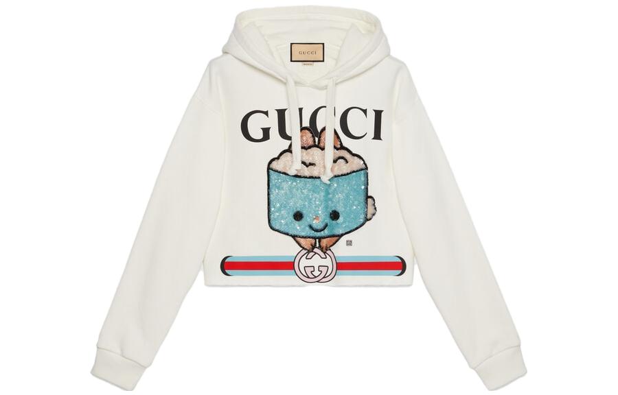 Order (W) Gucci SS23 White Sequin Logo Sweatshirt Kasual Bordir Trendy 688197-XJE5Q-9088