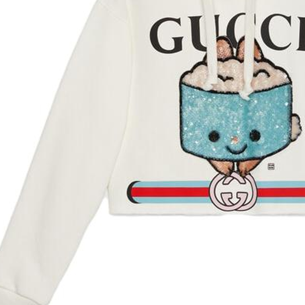 Shop (W) Gucci SS23 White Sequin Logo Sweatshirt Kasual Bordir Trendy 688197-XJE5Q-9088
