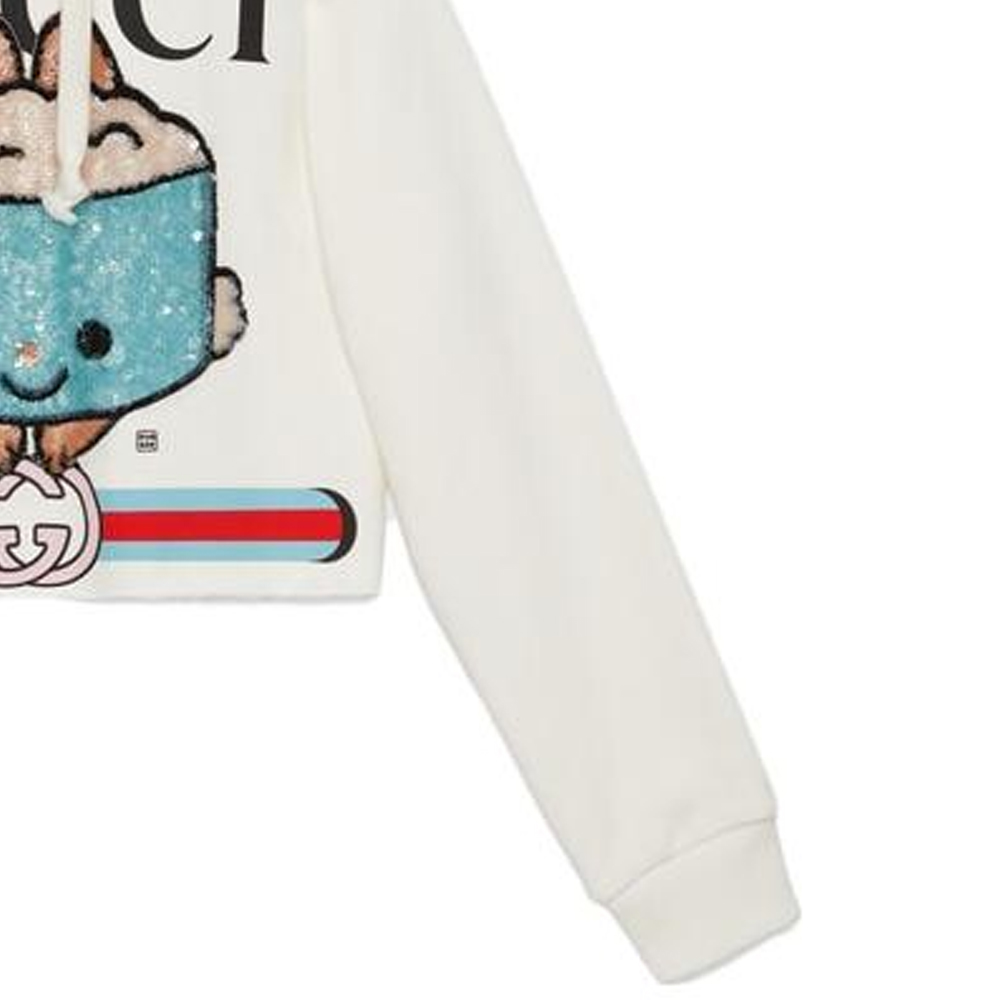 Purchase (W) Gucci SS23 White Sequin Logo Sweatshirt Kasual Bordir Trendy 688197-XJE5Q-9088