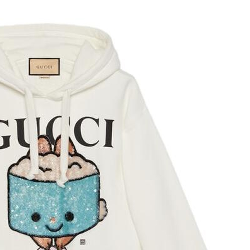 Details for (W) Gucci SS23 White Sequin Logo Sweatshirt Kasual Bordir Trendy 688197-XJE5Q-9088