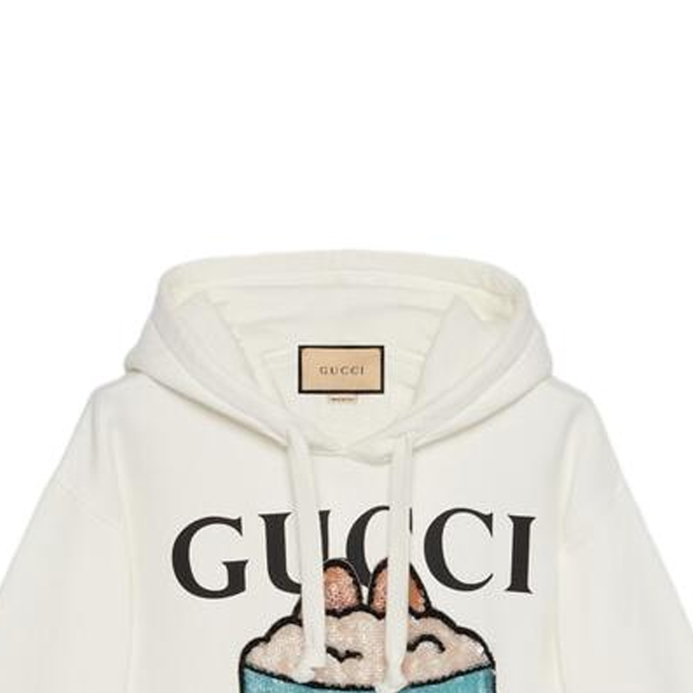Sizing (W) Gucci SS23 White Sequin Logo Sweatshirt Kasual Bordir Trendy 688197-XJE5Q-9088
