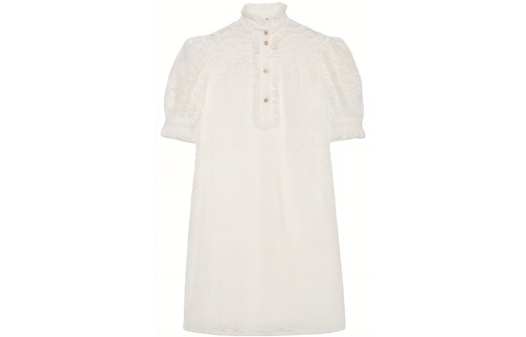 (Women) Gucci SS23 White Solid Lace Short Sleeve Dress 657992-ZAGNR-9002