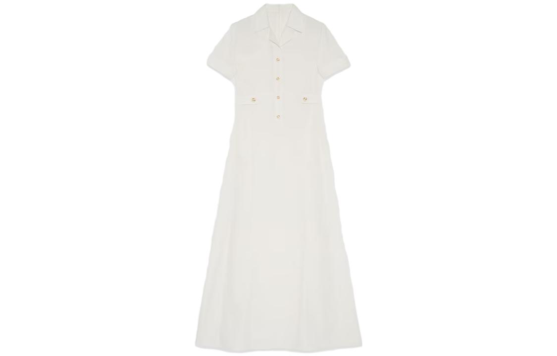 (Women) Gucci SS23 White Solid Single-Breasted Long Short Sleeve Dress 747525-ZLC02-9245