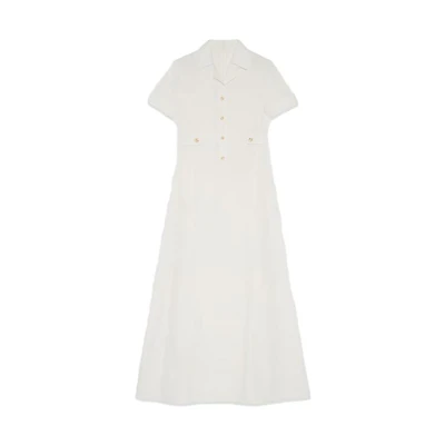 (Women) Gucci SS23 White Solid Single-Breasted Long Short Sleeve Dress 747525-ZLC02-9245
