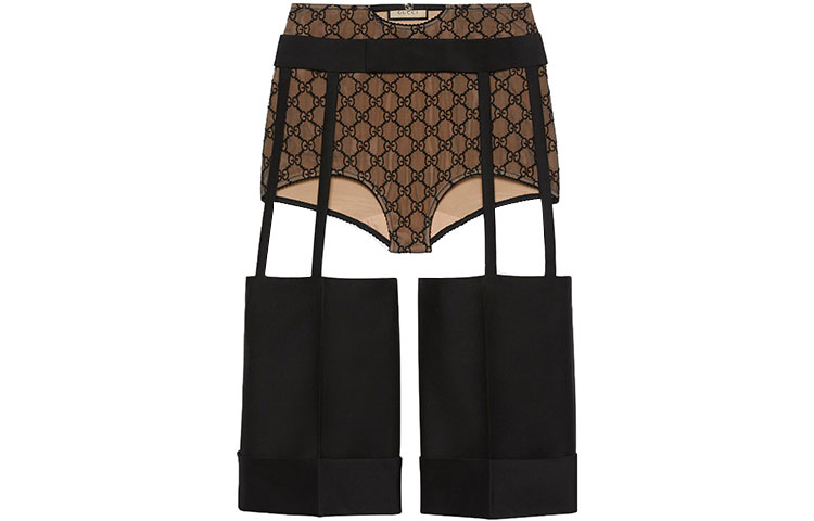 (Women) Gucci SS23 Wool-Silk Blend Detachable GG Mesh Shorts Black 746576-ZAMKA-1000