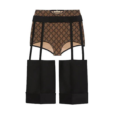 (Women) Gucci SS23 Wool-Silk Blend Detachable GG Mesh Shorts Black 746576-ZAMKA-1000