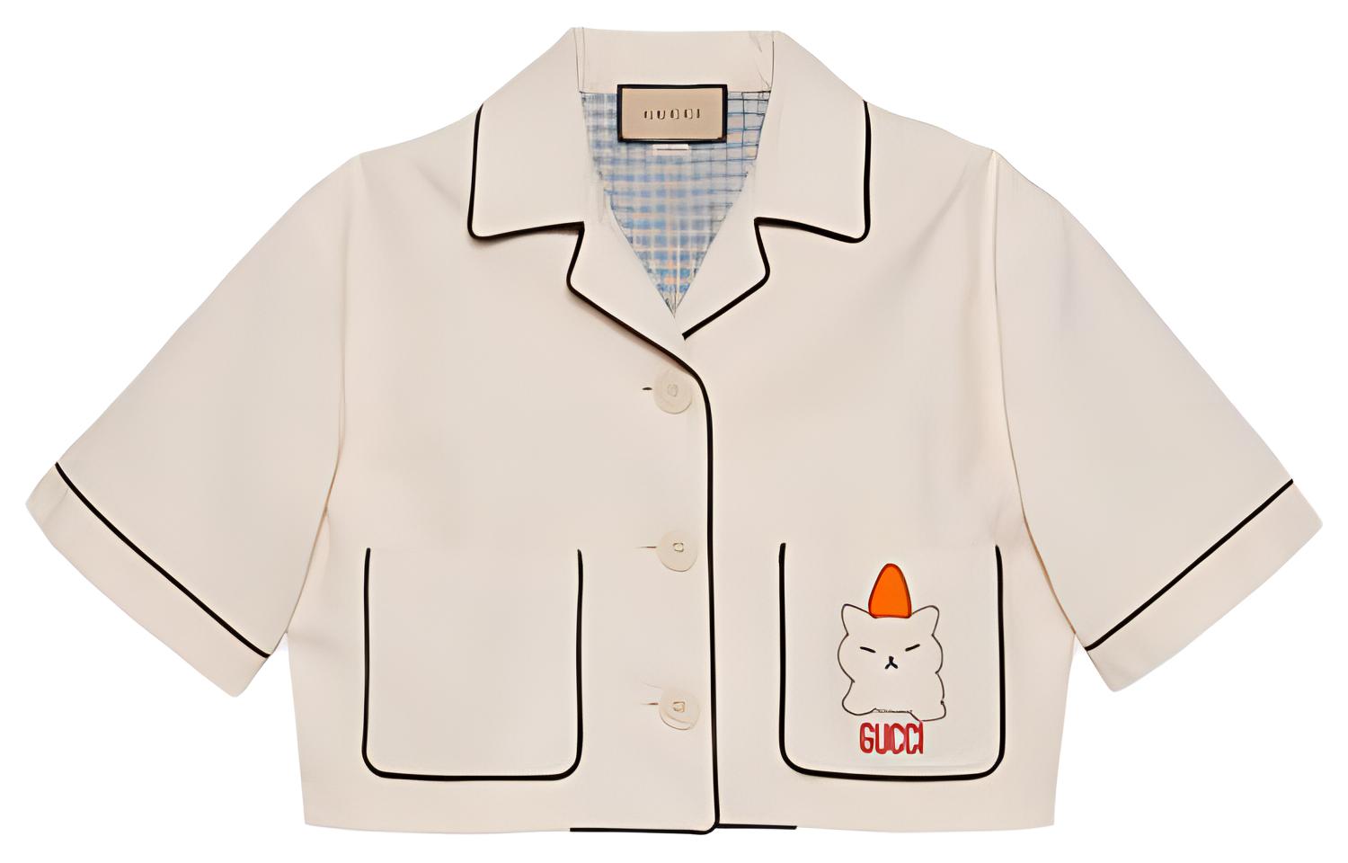 (Women) Gucci SS23 Yellow Striped Shirt with Animal Embroidery 737775XDCFE9101