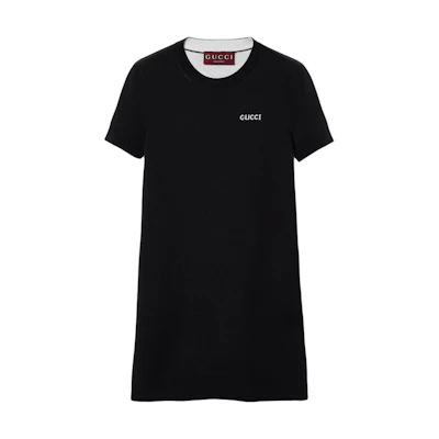(Women) GUCCI SS24 Black Round Neck Short Sleeve Dress with Logo Jacquard. 789679-XKD3P-1289