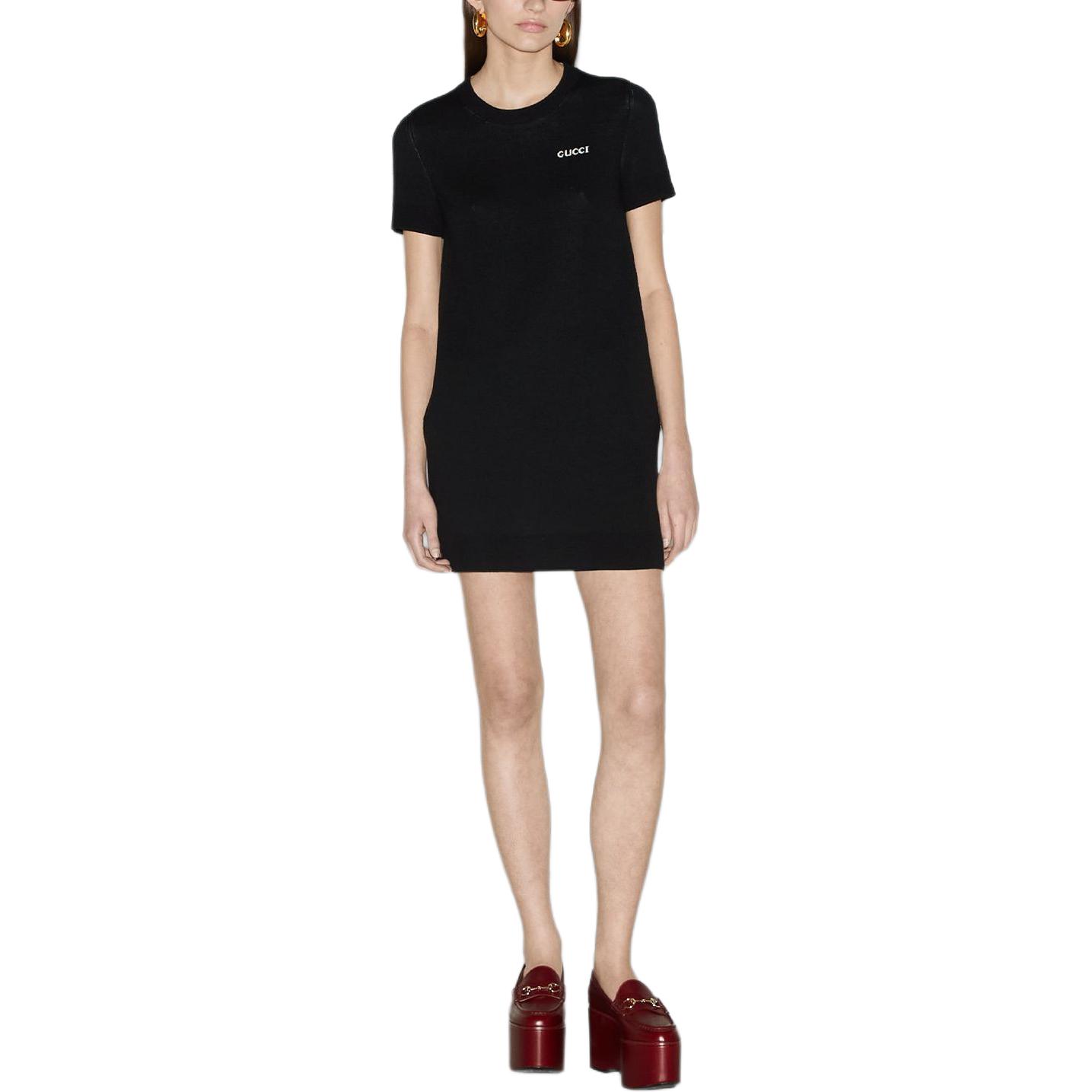 (Women) GUCCI SS24  Black Round Neck Short Sleeve Dress with Logo Jacquard. 789679-XKD3P-1289 圖 3
