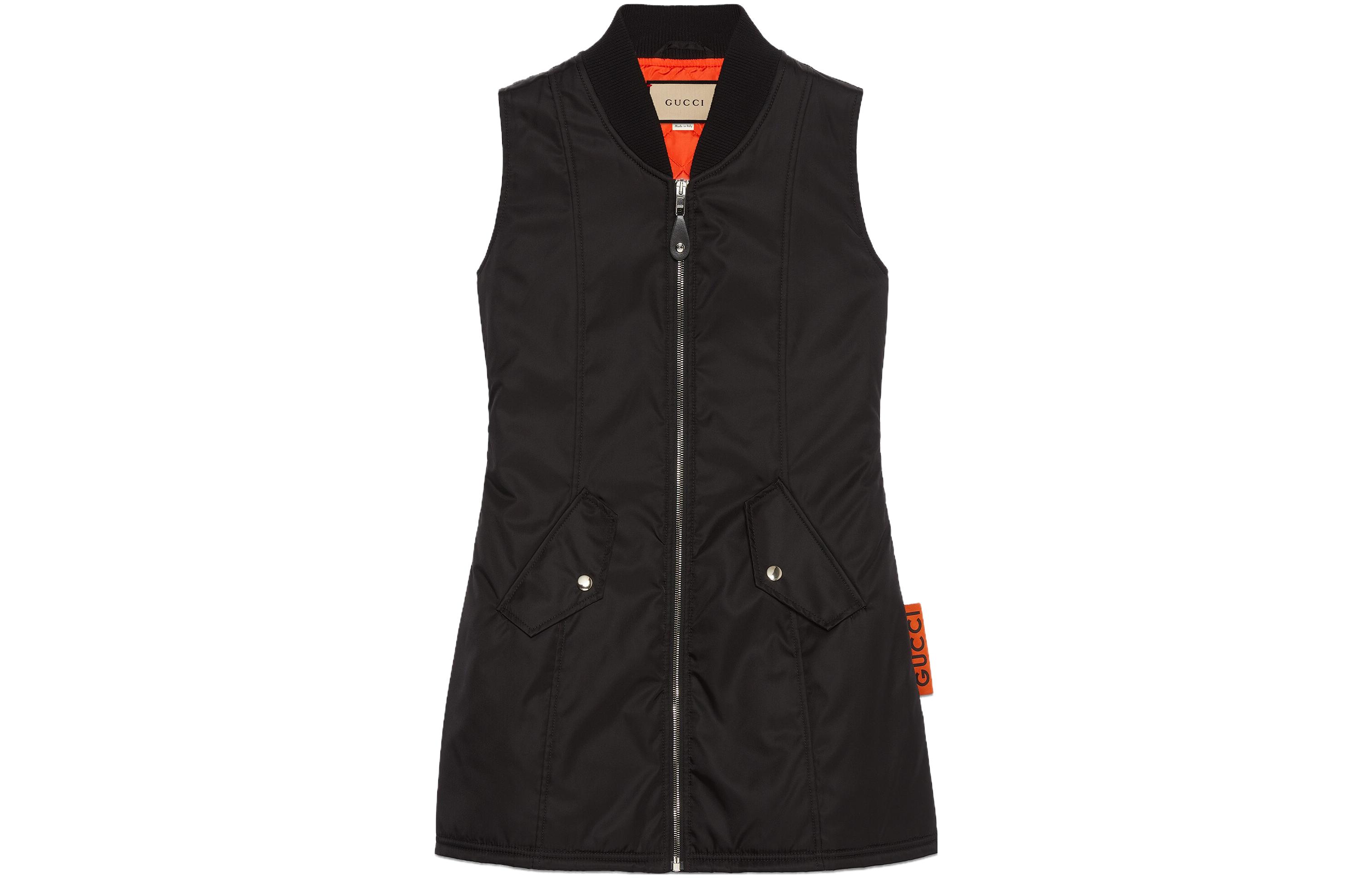 (Women) GUCCI SS24  Black Sleeveless Casual Dress with Zipper Pocket. 772113-Z8BPT-1043