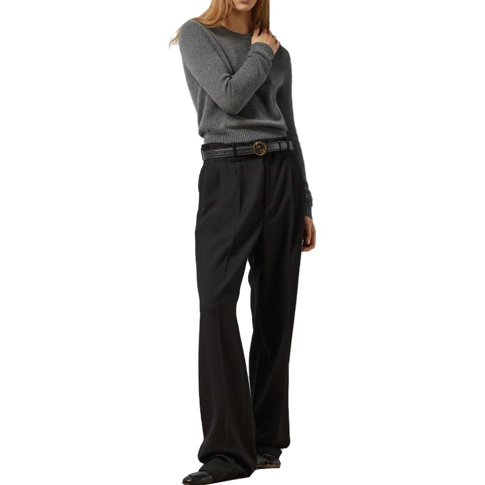 Shop (W) グッチ SS24 ブラック ストレートレッグカジュアルパンツ ソリッドベルト付き 761399-ZHW51-1000