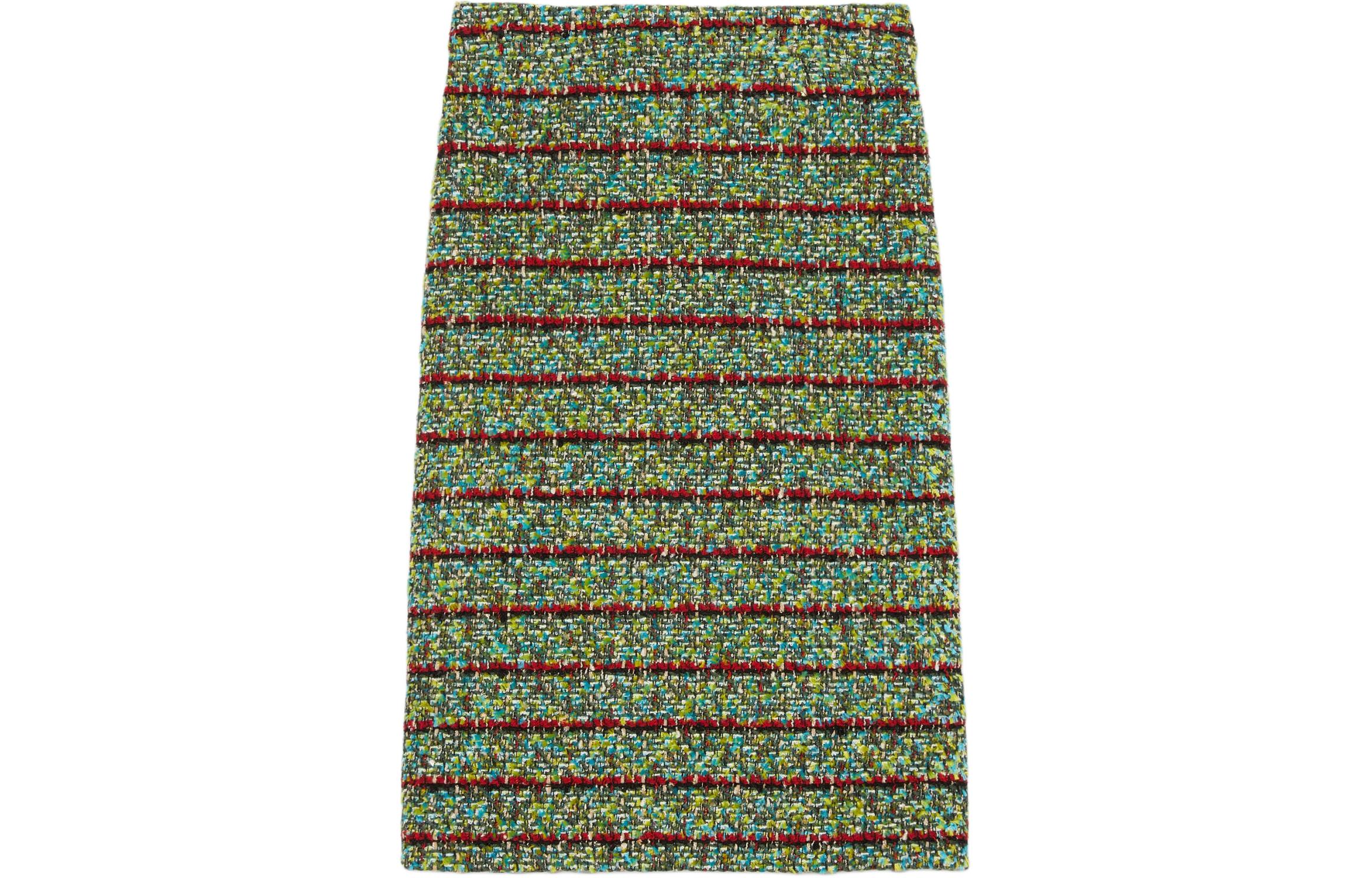(Women) GUCCI SS24  Green Striped Tweed Midi Skirt Casual Style. 761363-ZAOOW-4374