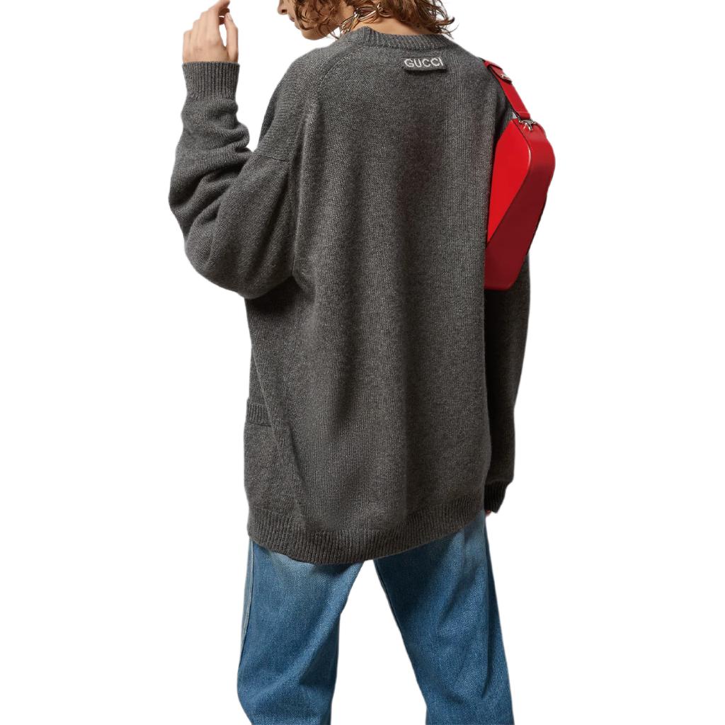 Shop (W) GUCCI SS24 Kardigan Rajut Lengan Panjang Kelabu V-Leher dengan Butang. 773559-XKDUV-1165